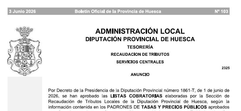 Imagen EXPOSICIÓN AL PUBLICO: APROBADAS las LISTAS COBRATORIAS